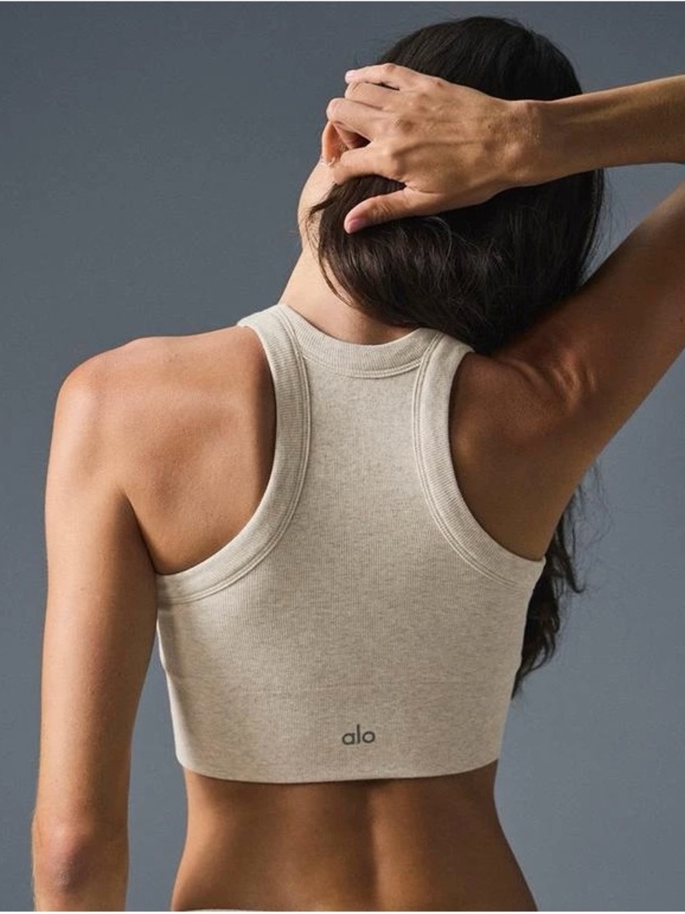 Alo Yoga Ribbed Cropped Tank Top Women’s Size M Beige Athletic Crop Top - Picture 2 of 5